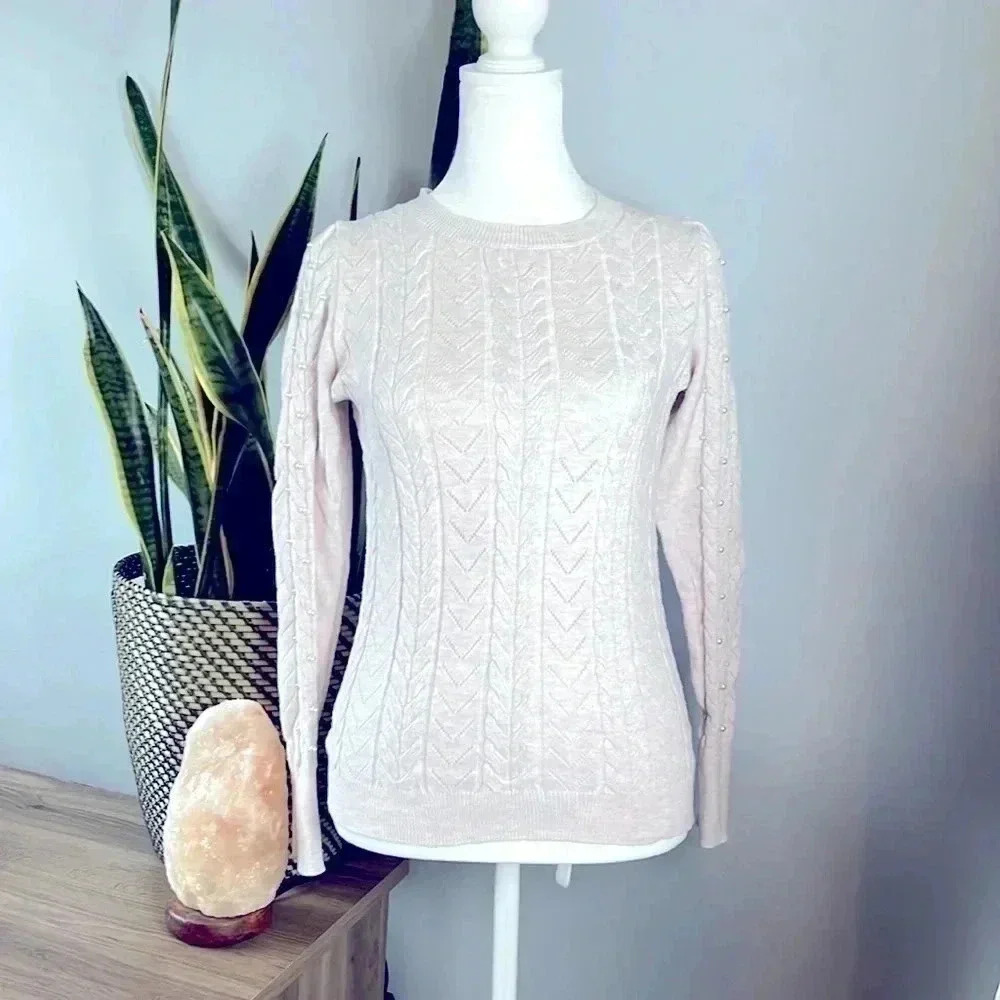 Women’s XXSP Ann Taylor Light Grey Sweater with Pearl Accents